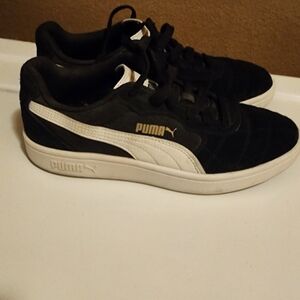 Puma Men's Black and White Sneakers with Gold Accents